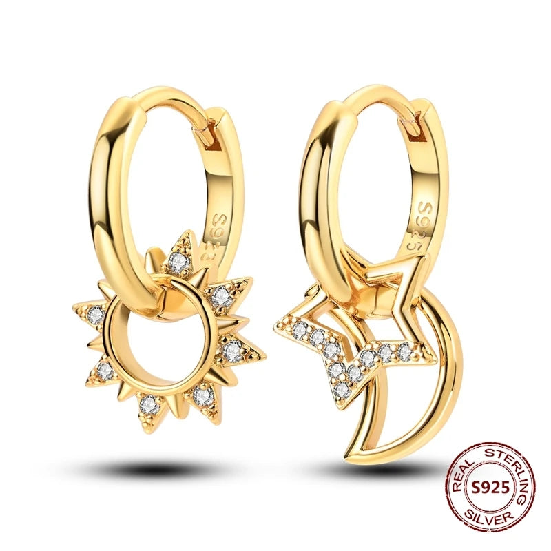 Oorbellen Rose Goud Maan en Ster Hoops met Hartjes Hangers