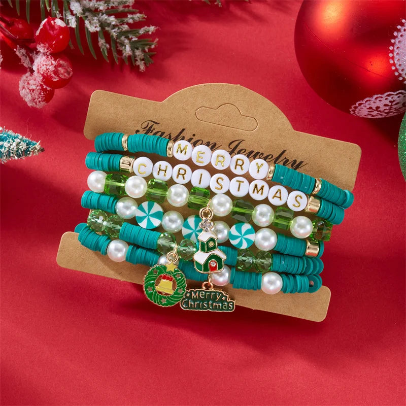 Kerst armband set met kralen, strass en feestelijke resin bedels