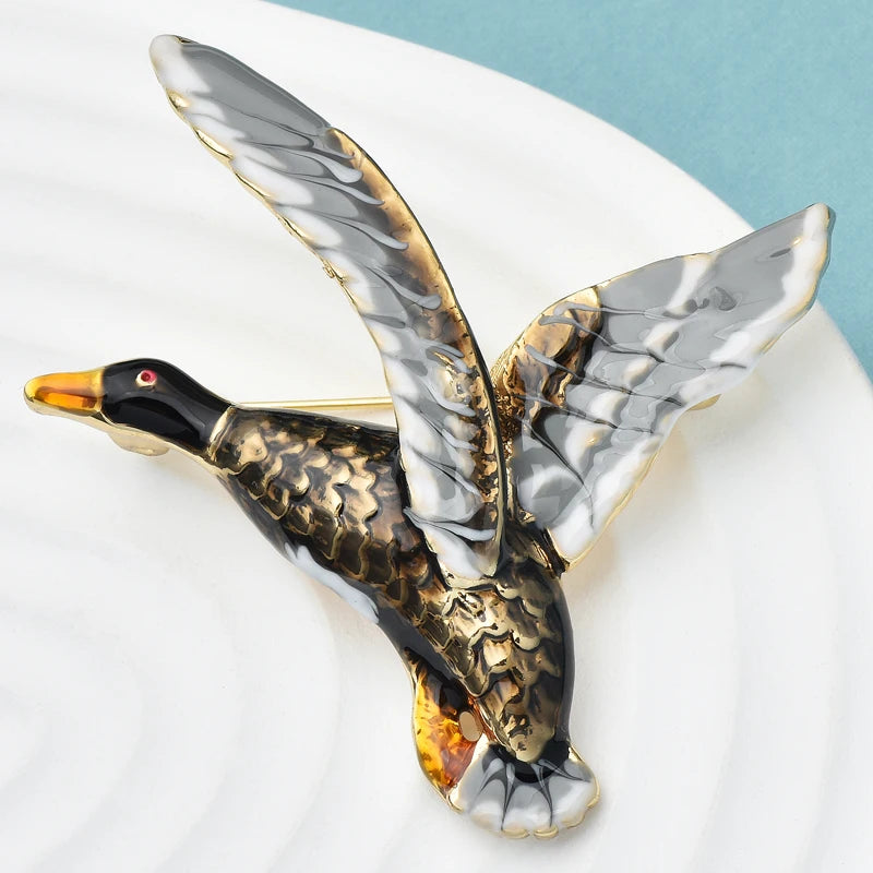 Broche dieren | Vliegende eend – speld voor feest of dagelijks