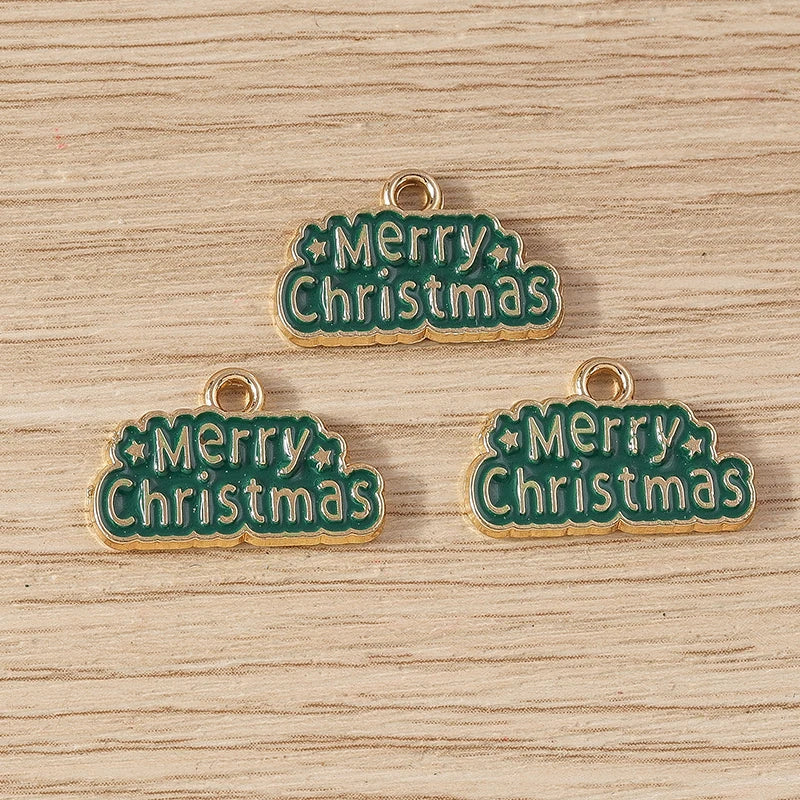 Kerst hangers emaille Merry Christmas bedels voor sieraden en decoratie - 10 stuks