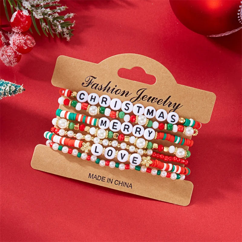 Kerst armband set met kralen, strass en feestelijke resin bedels