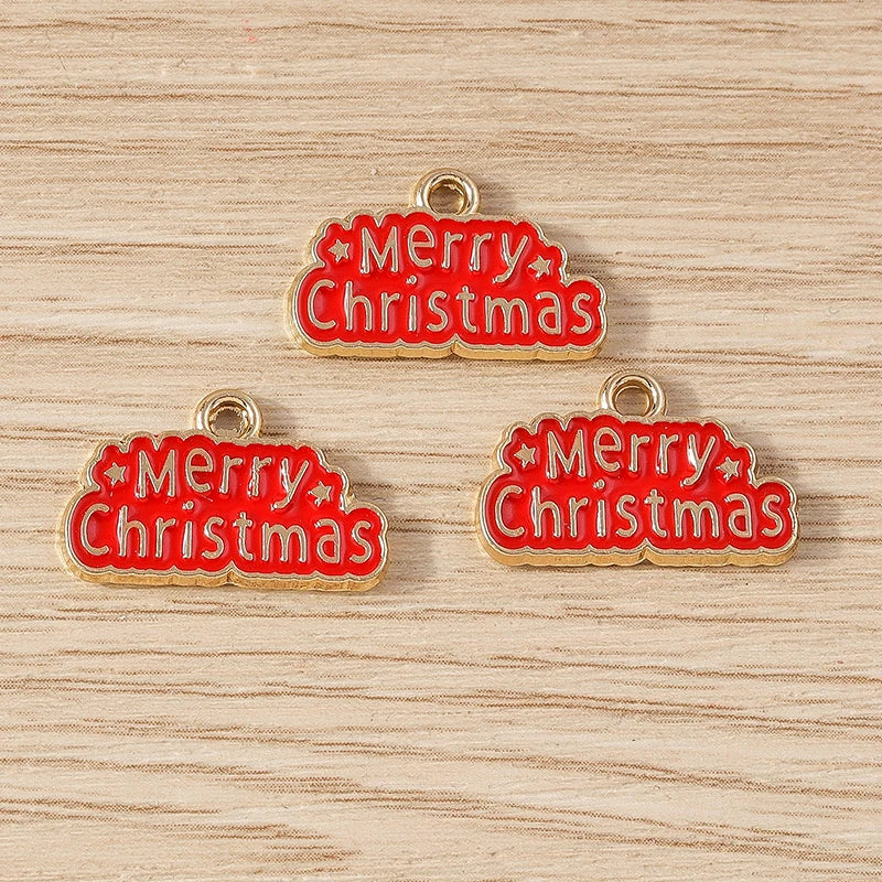 Kerst hangers emaille Merry Christmas bedels voor sieraden en decoratie - 10 stuks