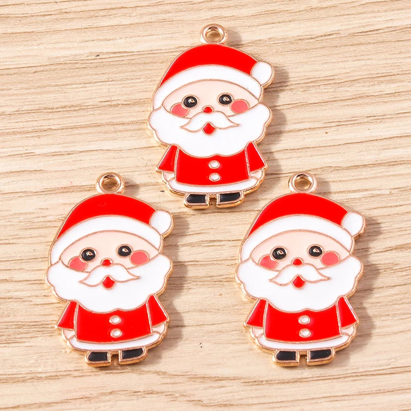 Kerst hanger/bedel voor ketting of armband – Vrolijke kerstman emaille charms set - 10 stuks