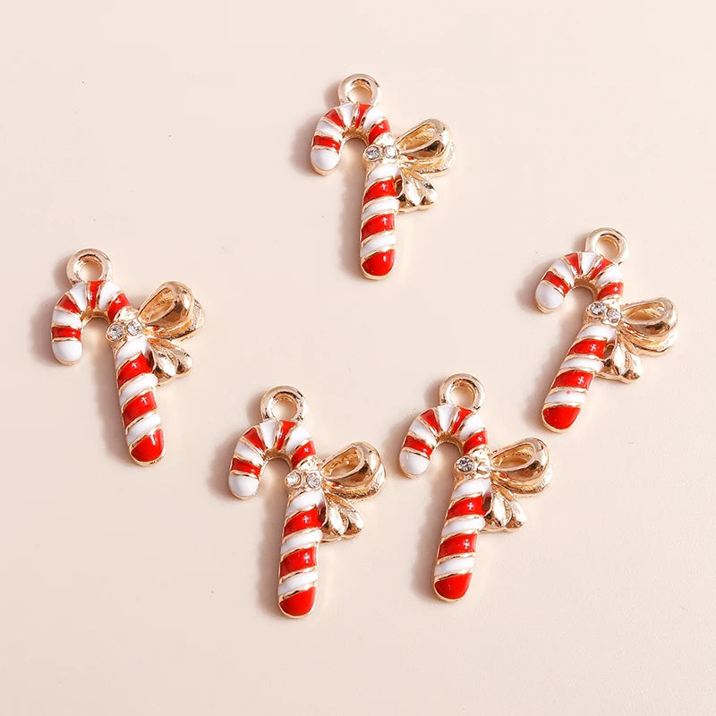 Kerst hangers emaille zuurstok bedels voor armbanden, kettingen en oorbellen - 20 stuks