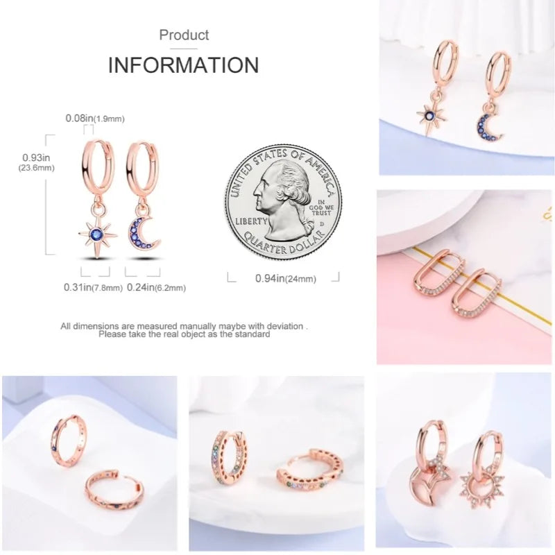 Oorbellen Rose Goud Maan en Ster Hoops met Hartjes Hangers