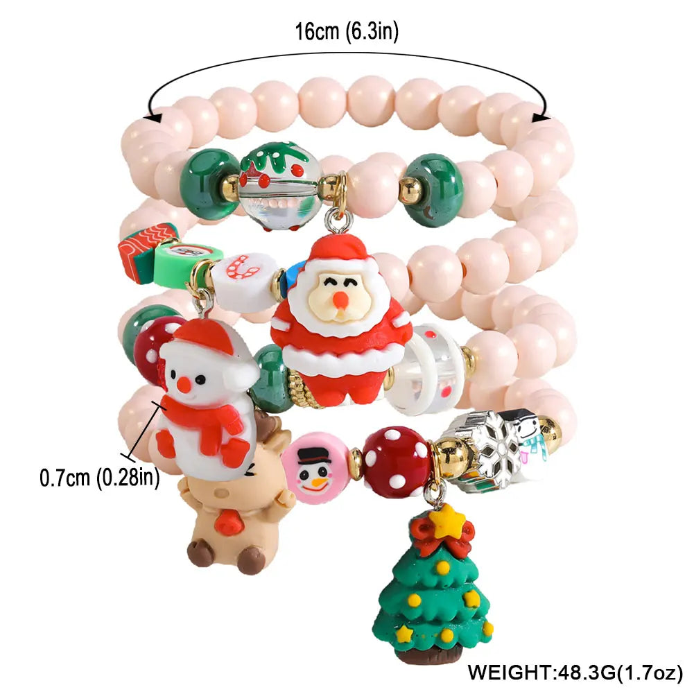 Kerst armbanden set met kralen, kerstman en sneeuwpop bedels