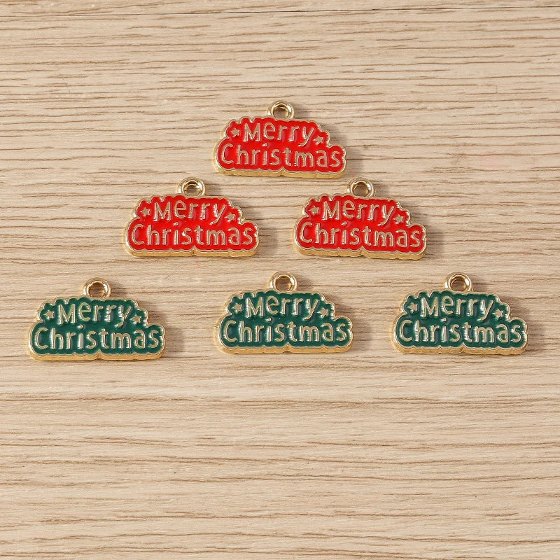 Kerst hangers emaille Merry Christmas bedels voor sieraden en decoratie - 10 stuks