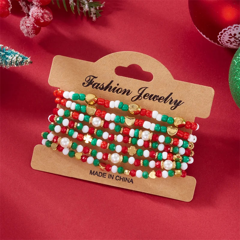 Kerst armband set met kralen, strass en feestelijke resin bedels