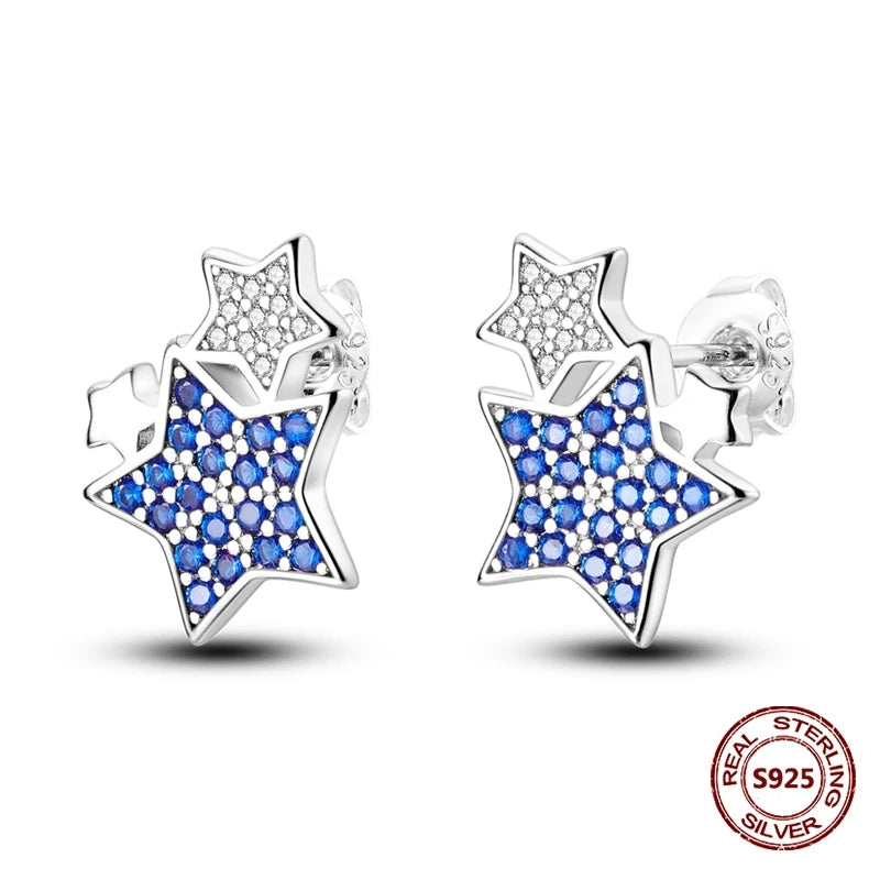 Oorbellen met Donkerblauwe Ster en Maan van 925 Zilver met Zirkonia