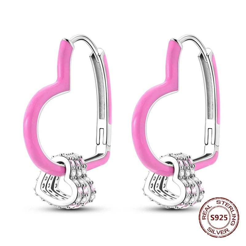 Oorbellen Hartvormig Zilver met Zirkoon en Roze Accenten
