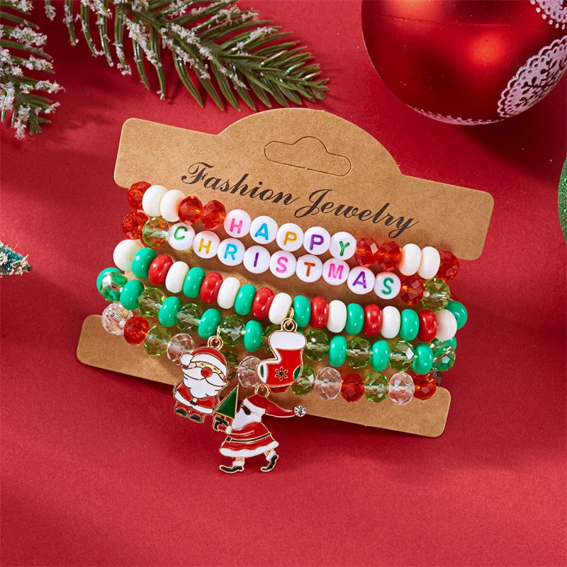 Kerst armband set met kralen, strass en feestelijke resin bedels