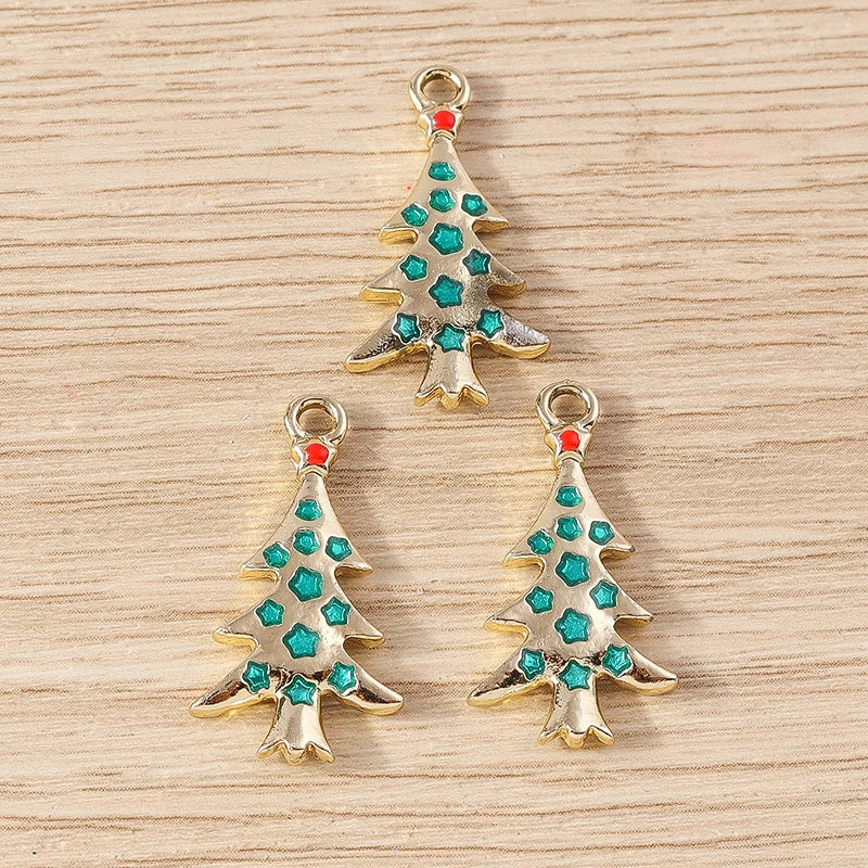 Kerst hanger/bedel voor ketting of armband – Mix van 10 modieuze emaille kerstboom bedels