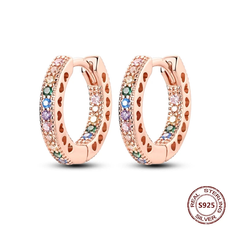 Oorbellen Rose Goud Maan en Ster Hoops met Hartjes Hangers