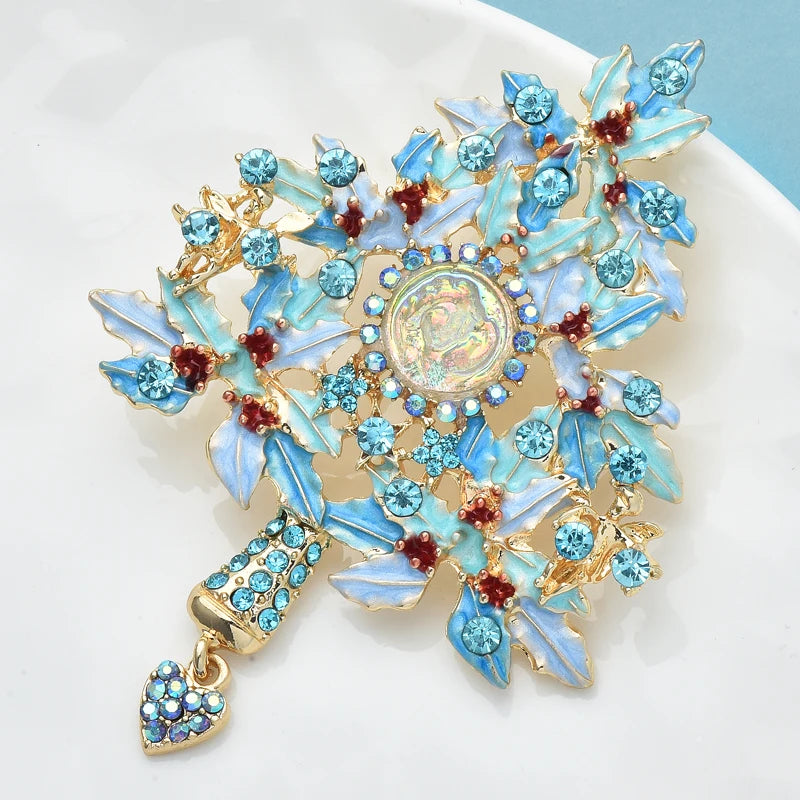 Kerst broche blauwe kerstboom met strass voor dames – feestelijke speld