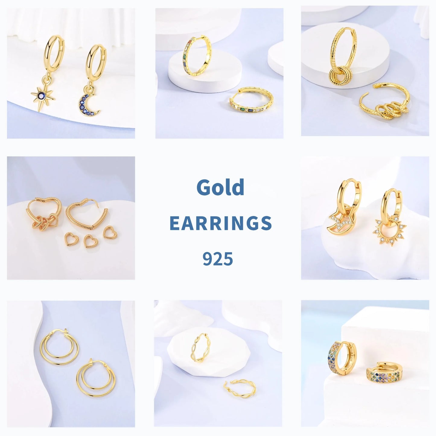 Oorbellen Rose Goud Maan en Ster Hoops met Hartjes Hangers