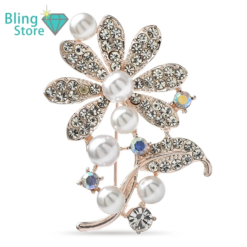 Broche Bloem met Parel en Blad – Elegante Speld voor Jas of Tas
