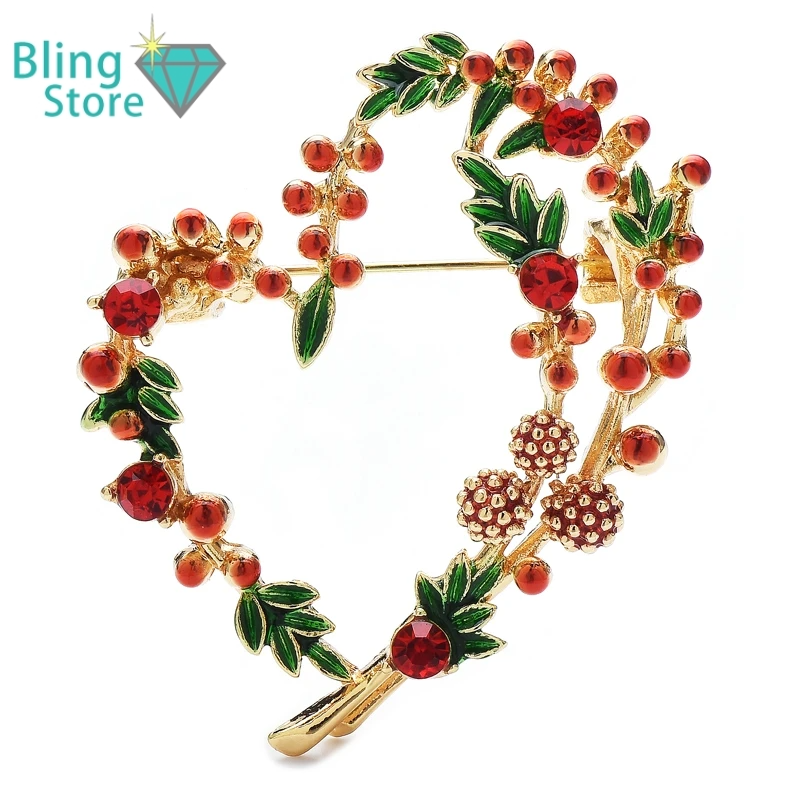 Broche Bloem Hartvormige Fruitspeld in Franse Stijl – Enamel Design