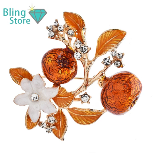 Broche Bloem Oranje Emaille – Vrouwelijke Bloemvormige Speld voor Feest & Kantoor