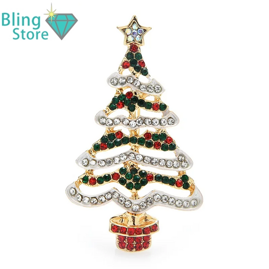 Kerst Broche – Designer Kerstboom met Multicolor Strass