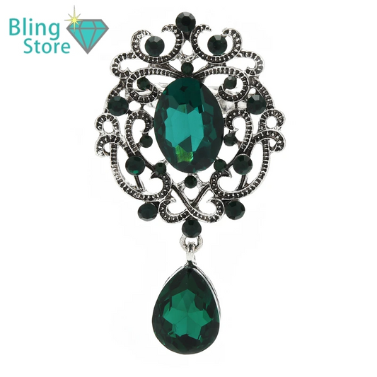 Broche Bloem met Kristallen Druppel in Vintage Paleisstijl – Elegant en Chic