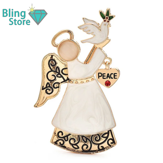 Broche Kerst | Vredesduif en Engel broche met feestelijke uitstraling