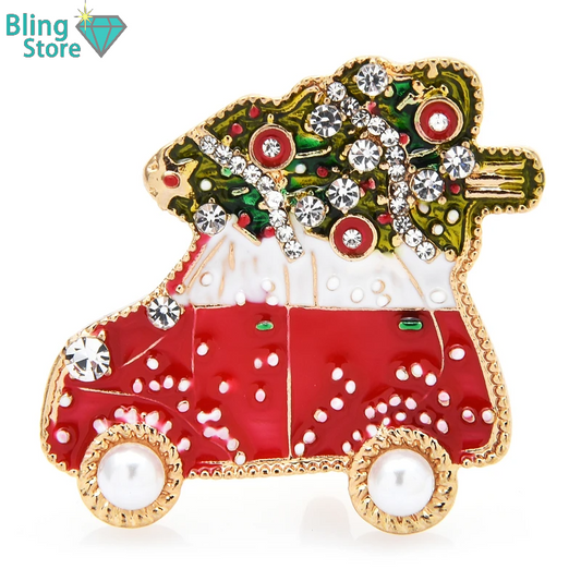 Broche Kerst | Auto met Kerstboom – Schattige Feestelijke Speld