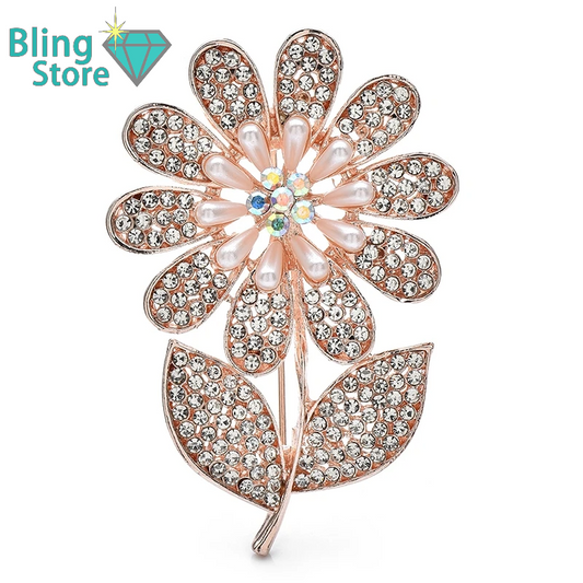 Broche met Parel en Strass – Zonnebloem Design voor Vrouwen & Unisex