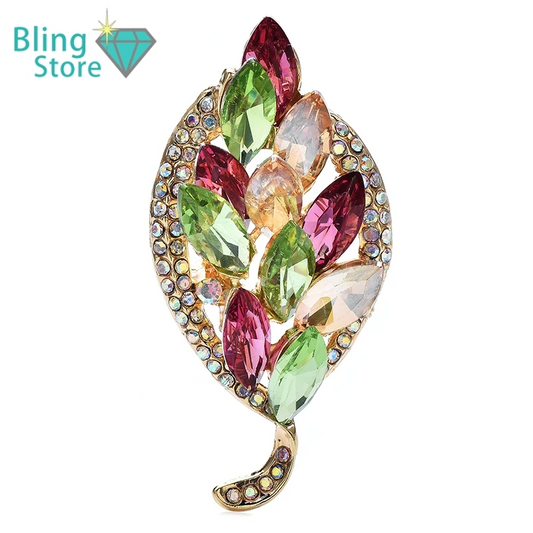 Broche Bloem Multicolor Bladmotief – Elegante Speld voor Feest & Kantoor