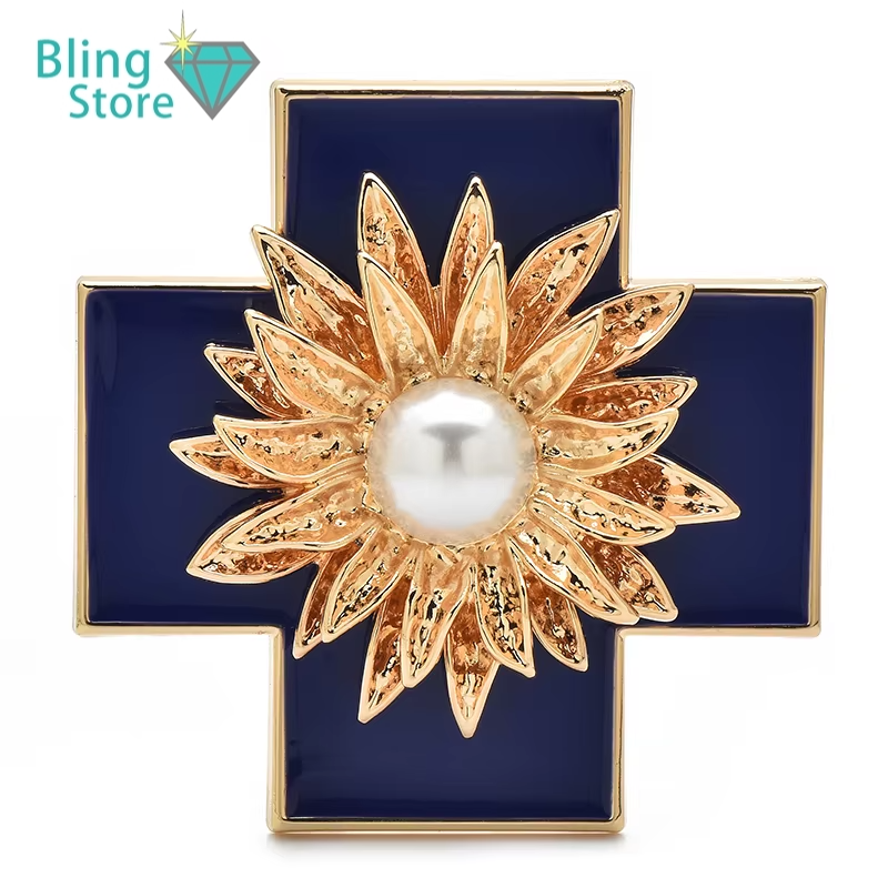 Broche Bloemen - Grote Barokke Kruisbloem Emaille in 3 Kleuren