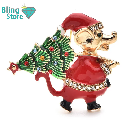 Broche Kerst | Schattige muis met kerstboom – feestelijke broche