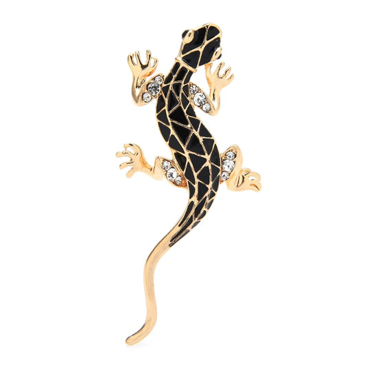 Broche dieren – Emaille gecko met strass stenen, modieus sieradenaccessoire