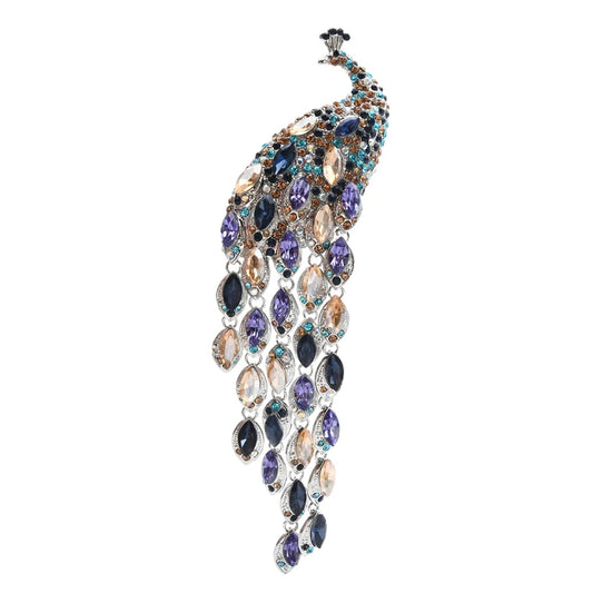 Broche dieren | Pauw – luxe dames broche met strass en kwastjes