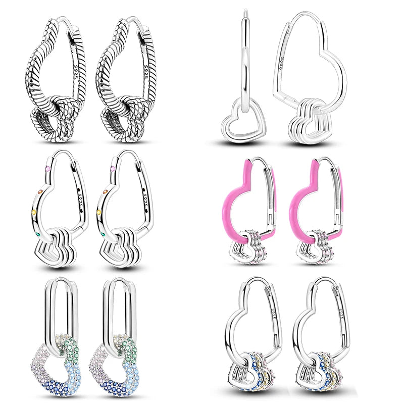 Oorbellen Hartvormig Zilver met Zirkoon en Roze Accenten