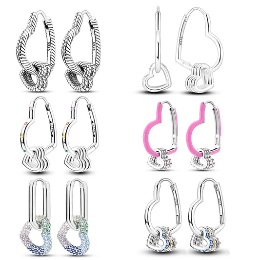 Oorbellen Hartvormig Zilver met Zirkoon en Roze Accenten