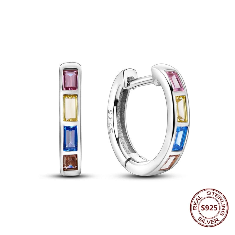 Oorbellen Regenboog Zirkonia Rond 925 Zilver Hoepelvormig voor Dames