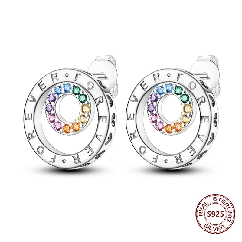 Oorbellen Regenboog Hoops van 925 Sterling Zilver met Zirconia