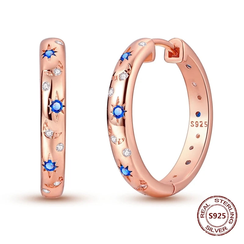 Oorbellen Rose Goud Maan en Ster Hoops met Hartjes Hangers