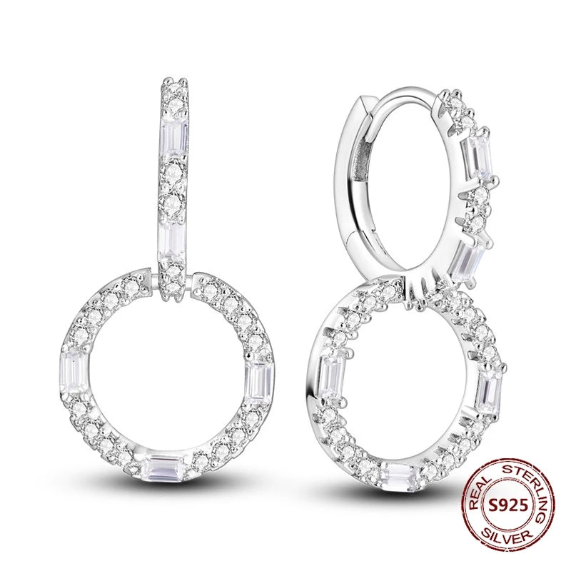 Oorbellen Drie Ronde Hoepels 925 Zilver met Zirkonia