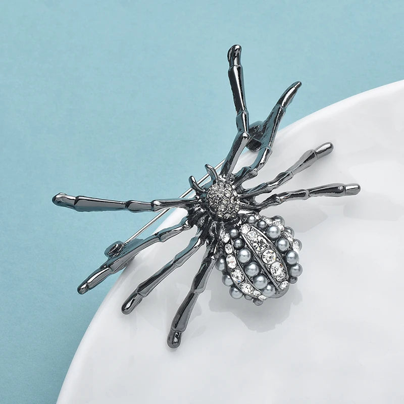 Broche dieren | parel spin – grijze insecten broche voor dames en heren