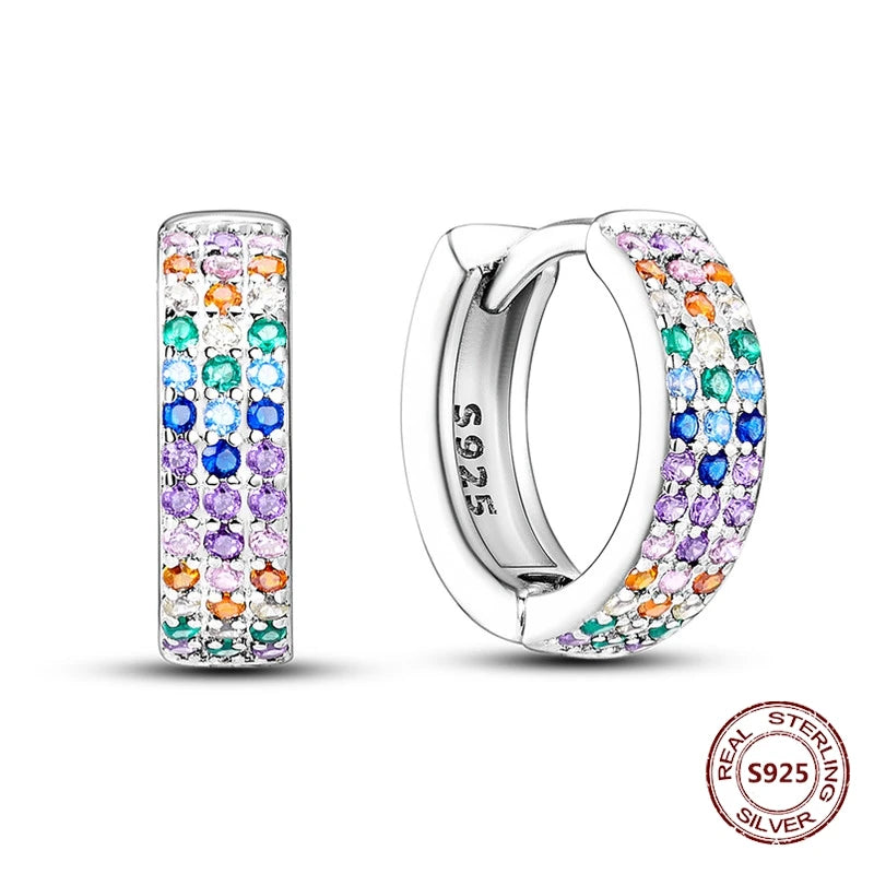 Oorbellen Regenboog Zirkonia Rond 925 Zilver Hoepelvormig voor Dames