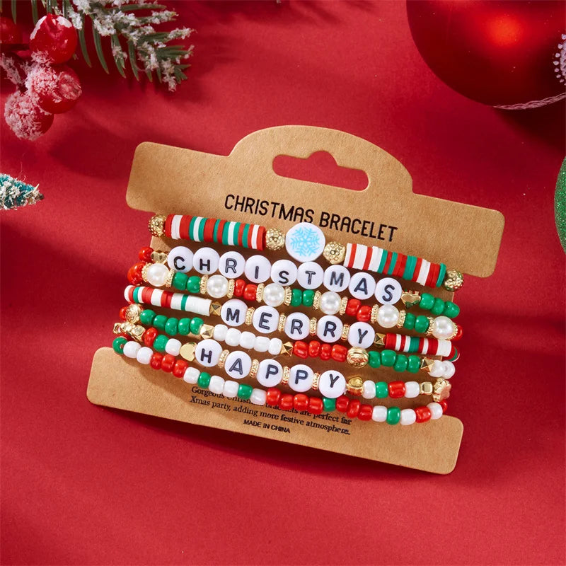 Kerst armband set met kralen, strass en feestelijke resin bedels