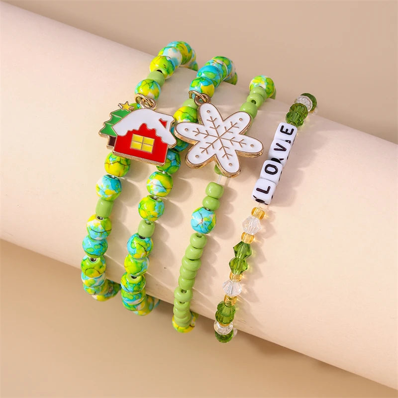 Kerst armband set met bohemian kralen en kerstbedels voor dames