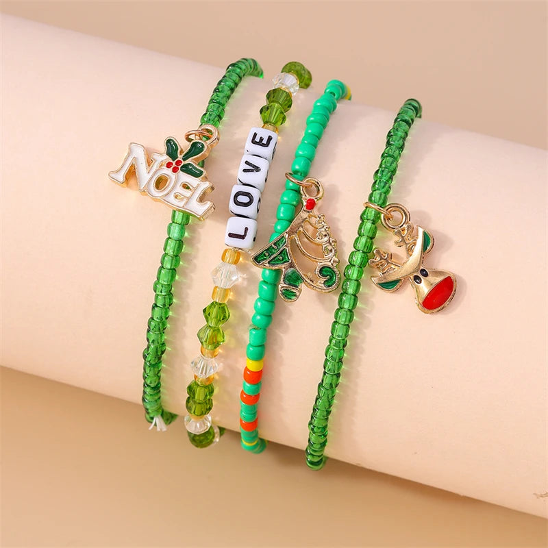 Kerst armband set met bohemian kralen en kerstbedels voor dames