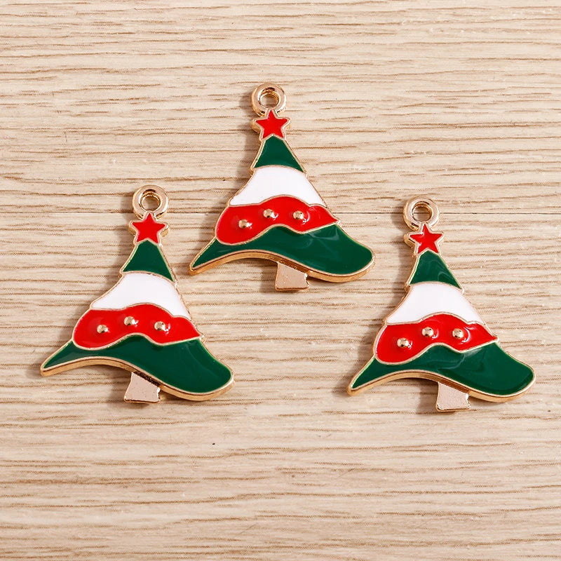 Kerst hanger/bedel voor ketting of armband – Mix van 10 modieuze emaille kerstboom bedels