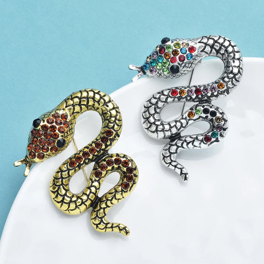 Wuli&baby 2-color Vintage Snake Brooches Pins For Women Men Lovely Rhinestone Snake Animal Party Brooch Gifts