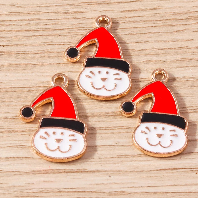 Kerst hanger/bedel voor ketting of armband – Vrolijke kerstman emaille charms set - 10 stuks