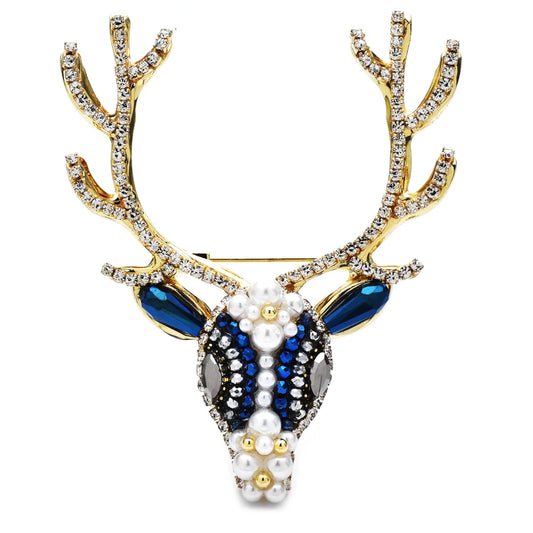 Kerst Broche Luxe Hert met Parel en Kristal – Feestelijke Unisex Accessoire