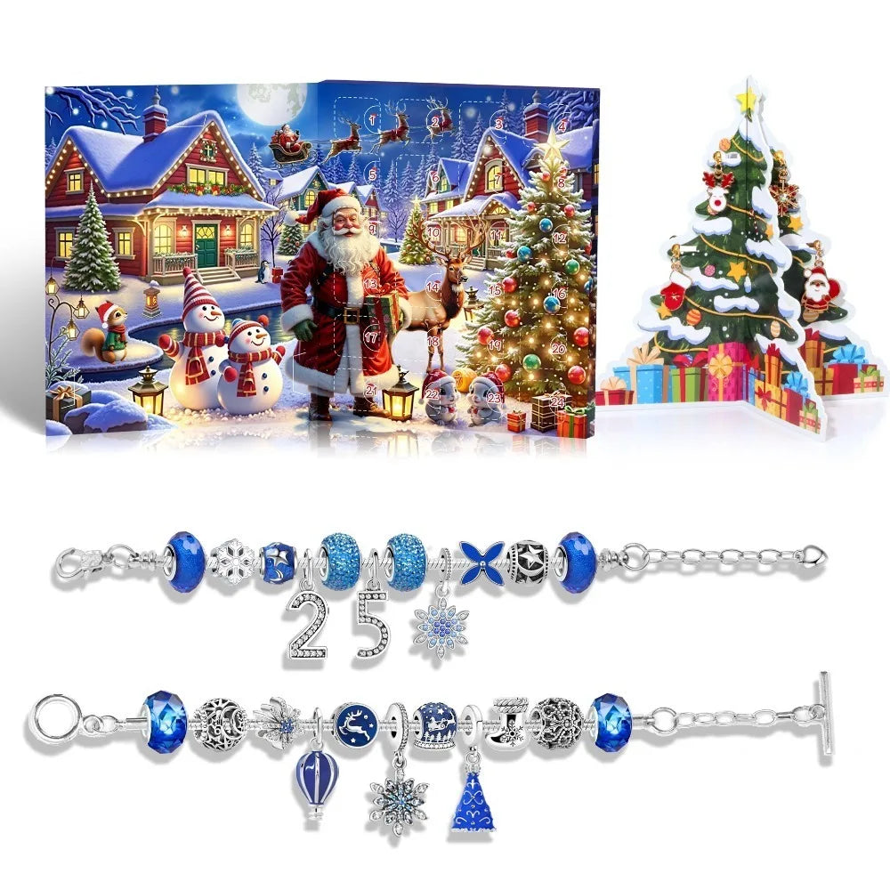 Advent kalender bedelarmbanden blauw met 24 verrassingen – kerstcadeau box