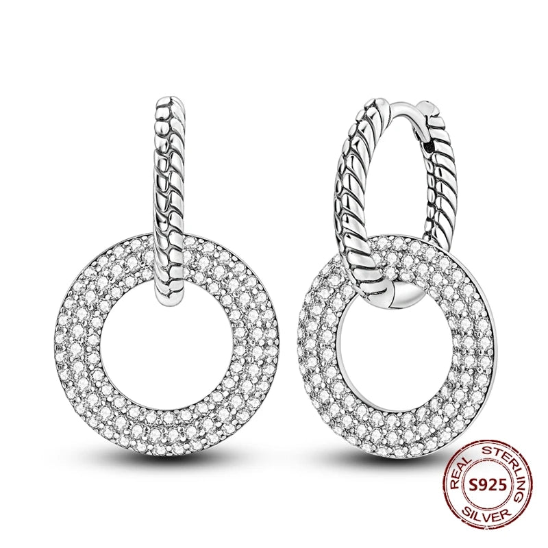 Oorbellen Drie Ronde Hoepels 925 Zilver met Zirkonia