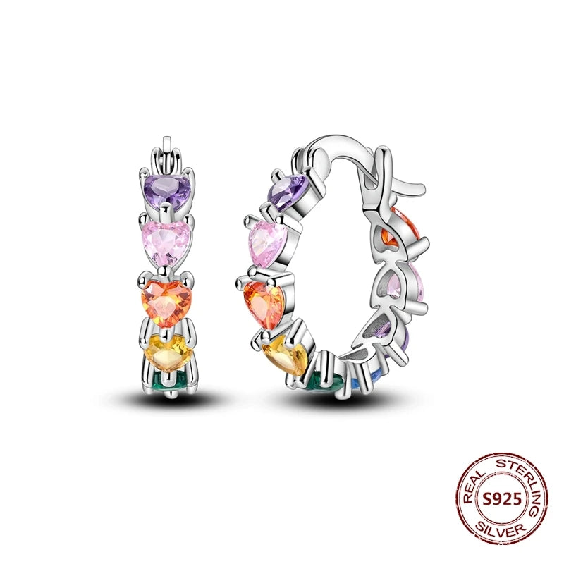 Oorbellen Regenboog Zirkonia Rond 925 Zilver Hoepelvormig voor Dames